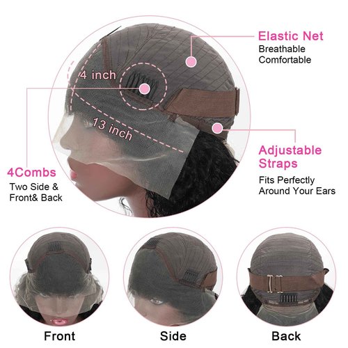 Tryfey 13x4 Water Wave Lace Front Wigs Human Hair HD Transparent Deep Water Curly Frontal Wig for Women Glueless Wet and Wavy Lace Wig Pre Plucked with Baby Hair 180% Density Natural Color 24inch