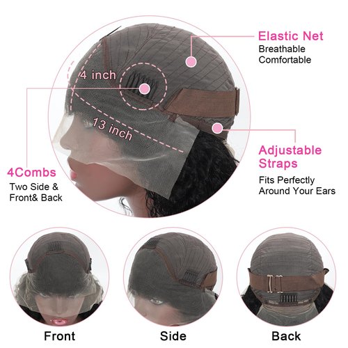 Tryfey Human Hair Water Wave Lace Front Wigs 13x4 HD Transparent Swiss Lace 180% Density Black 22inch