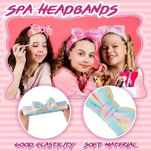 Xuhal 36 Pcs Spa Party Supplies for Girls 12 Kimono Robe V Neck Bathrobe 12 Soft Spa Headband 12 Disposable Foam Slippers small size(Size 8,Pink)