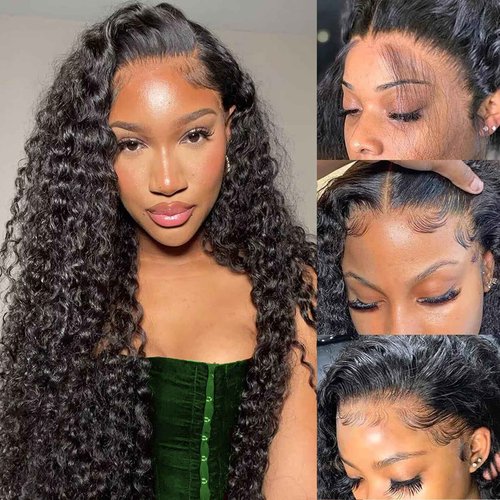 Manorshen Deep Wave Lace Front Wigs Human Hair 13x6 HD Transparent 180% Density Wet and Wavy Human Hair Wigs for Black Women Depp Curly Lace Front Wigs Pre Plucked with Baby Hair (26 Inch)