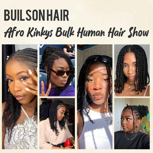 Afro Kinkys Bulk Human Hair -100% Real Human Hair for Mini Twist, Braiding, Loc Extensions & Crochet, Kinky Curly Hair Bundles, Natural Afro Bulk for Dreadlocks(1B, 20 Inch(Pack of 1))