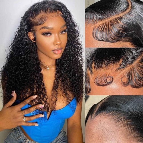 Simeider 24 Inch Water Wave Lace Front Wigs Human Hair Wigs for Black Women 180% Density 5x5 HD Lace Front Glueless Wigs Human Hair Pre Plucked with Baby Hair Deep Curly Lace Frontal Human Hair Wig