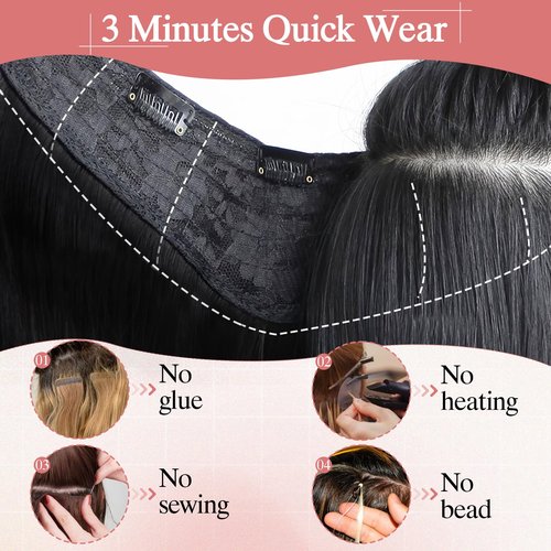 SEGO Pro One Pieces Clip in Hair Extensions Human Hair Upgraded V-Shaped 5 Clips in Hair Extensions Human Hair Long One Piece Hairpiece for Women,16 Inch,#4P27 Medium Brown mixed Dark Blonde,65g