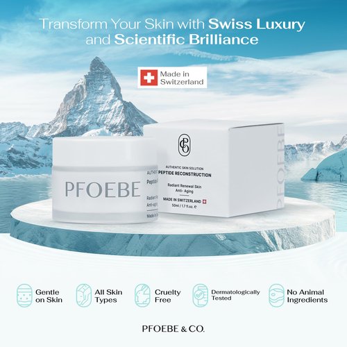 Pfoebe & Co. Peptide Reconstruction Cream | Face, Neck, Jawline, Decolletage | Swiss Glacier Water Infused | Firm & Tighten | Deep Care for Sun Damage | Time-Defying Hydration | Radiant Skin - 50ml