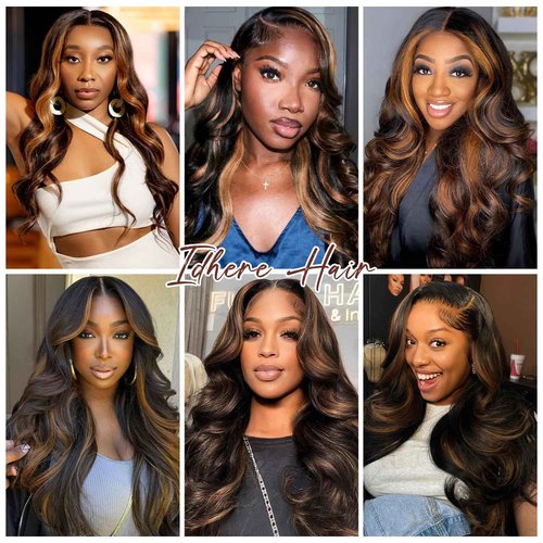 Highlight Ombre Lace Front Wig Human Hair Body Wave Lace Front Wigs Human Hair Pre Plucked 13x4 1B/30 HD Lace Frontal Highlight Wig 20 Inch Colored Balayage Wig 180% Density Glueless Wigs for Women