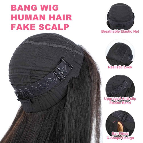 ISEE HAIR Bob Straight Wig with Bangs Human Hair Glueless Wig Ready to Go Human Hair Wigs For Women 180 Density (Straight, 14 Inch)