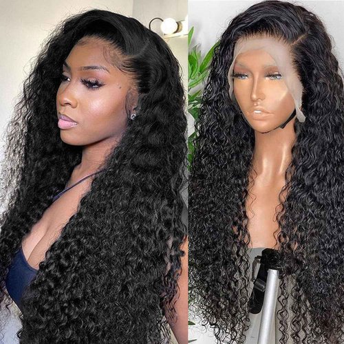 JFOOHD Water Wave Lace Front Wigs Human Hair 13x4 HD Transparent Lace Frontal Wigs Human Hair Pre Plucked 180% Density Water Wave Wig for Black Women Natural Color 20 Inch