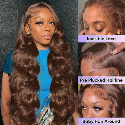 SFTNMEH 30 Inch Chocolate Brown Lace Front Wig 200 Density 13x6 HD Body Wave Human Hair Wig for Women with Baby Hair