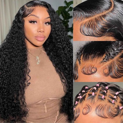 Simeider 24 Inch Water Wave Lace Front Wigs Human Hair Wigs for Black Women 180% Density 5x5 HD Lace Front Glueless Wigs Human Hair Pre Plucked with Baby Hair Deep Curly Lace Frontal Human Hair Wig