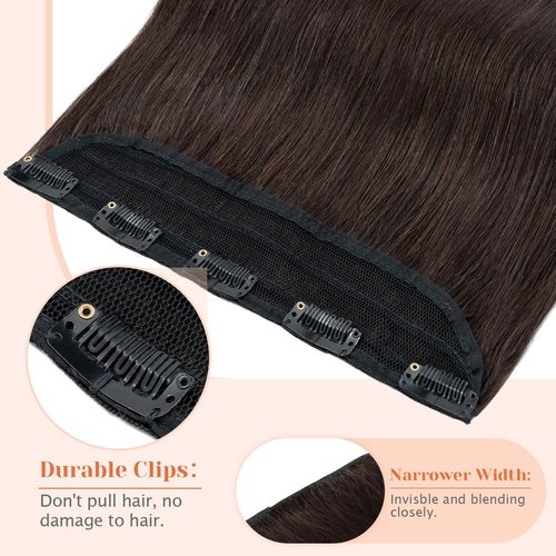 TESSHAIR 5 Clip One Piece Clip in Hair Extensions Real Human Hair 18 Inch Human Hair Clip in Extensions Dark Brown 3/4 Full Head Hair Extensions Clip ins Long Straight 90g
