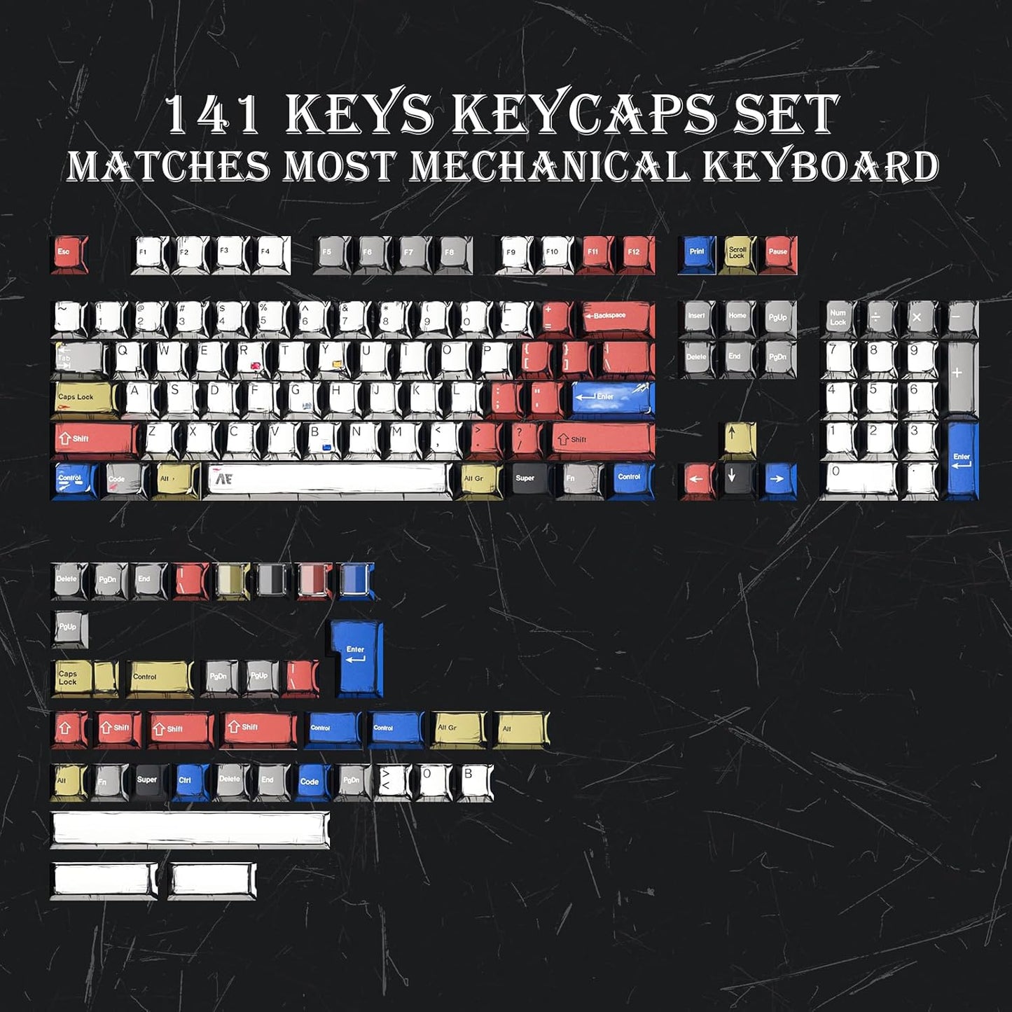 Anime PBT Keycaps,Japanese Manga Cherry Profile Custom Keycaps Set 60 65 75 100 Percent,5 Side Dye Sublimation 137 Keys Set for Cherry Gateron MX Switches Keyboards,Black and White