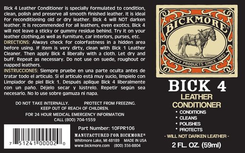 Bick 4 Leather Conditioner and Leather Cleaner 2 oz - Will Not Darken Leather - Safe of Leather Apparel, Furniture, Jackets, Shoes, Auto Interiors, Bags & All Other Leather Accessories