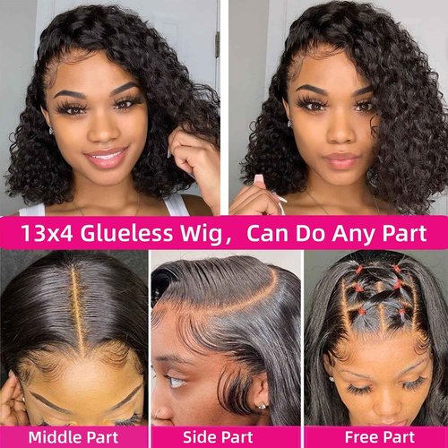 SODLIS Wear and Go Glueless Wig Curly Bob Wig Human Hair Pre Plucked Pre Cut 13x4 HD Lace Front Wigs For Black Women Ready to Wear Glueless Bob Wig 150% Density (16 Inch)
