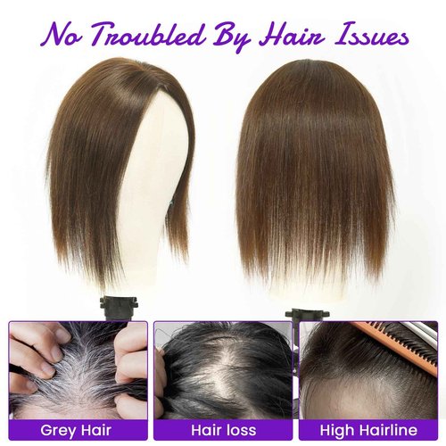 ROSELOVER Hair Topper for Women,12 Inch Real Human Hair Clip-In,4.5x5 Inch Mono Base with Non-Slip Clips,Light Brown(4#)