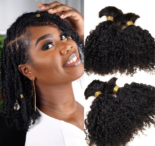 Limited Beauty Afro Kinky Bulk Human Hair Extensions 100% Unprocessed Brazilian Virgin Micro Kinky Curly Braids Hair Braids Double Drawn Full End Bulk Hair 20 Inch 100g - Black