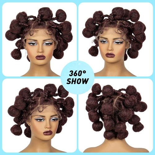 A ANYTIME Handmade Bantu Knotless Braided Wigs Synthetic Full Lace Braided Wig Buns Wig Full Lace Braids Wig with Baby Hair African Braiding Hair Wig for Black Women（1B-BUG
