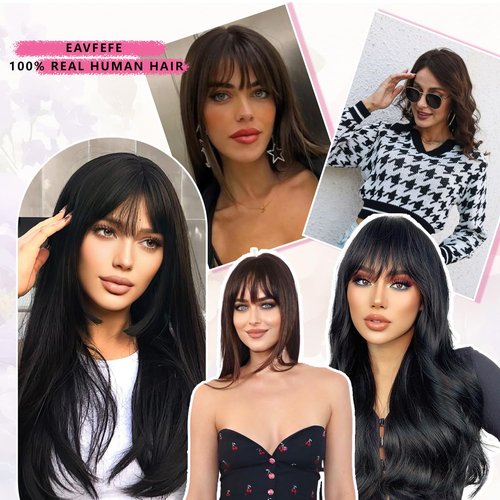 EAVFEFE Topperds for Thinning Hair: 12 Inch Womens Hair Topper 4# Medium Brown - Real Human Hair, Bangs & 360° Full Cover with 2 Clips (12in 4#)