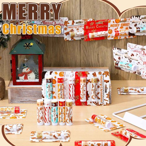 Sacubee 75 Pcs Christmas Peppermint Candy Flavor Lip Balms Bulk Peppermint Candy Gingerbread Hot Cocoa Cookie Cinnamon Flavor Lip Balms Christmas Party Gifts Stocking Stuffers for Employee Staff