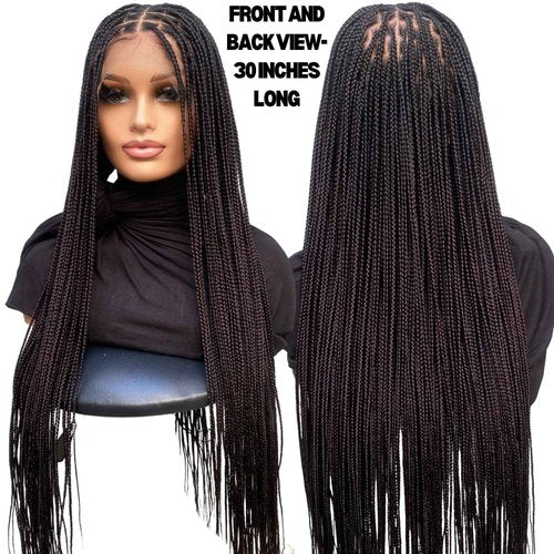 SIREZDOEL 30" Knotless Braided Wigs For Black Women On Single Swiss Full Lace Wig With Baby Hairs Glueless Knotless Box Braid Wig Synthetic Handmade Long Braid Wig (NATURAL BLACK COLOR 2)