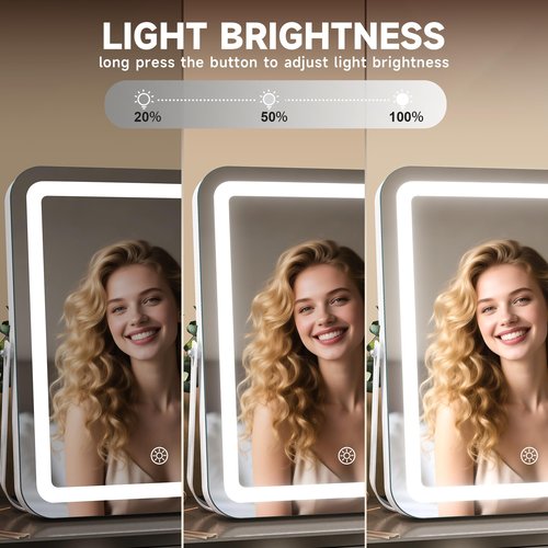MINISO Vanity Mirror with Lights and Bluetooth Speaker, 10.6" x 13.8" LED Makeup Mirror, Light & Brightness Smart Sensor, Aluminum Alloy Metal White Frame, with 10X Magnifying Glass