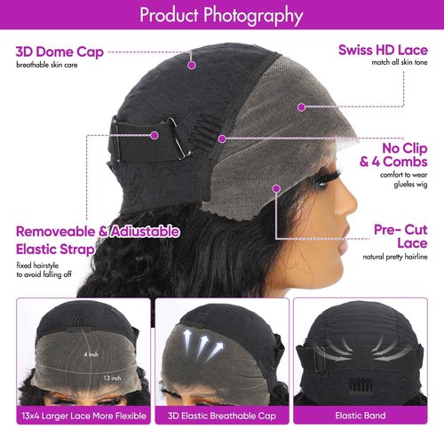 CrownGlory Deep Wave Lace Front Closure Wigs Wear and Go Glueless Wig Human Hair Pre Plucked Pre Cut 13X4 HD Lace Ready to Wear Human Hair wigs No Glue 180 Density Natural Wigs For women (18 Inch)