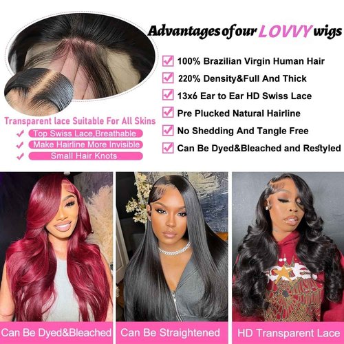 13x6 Lace Front Wigs Human Hair Pre Plucked Body Wave Lace Front Wigs 220 Density HD Lace Frontal Wig for Women Body Wave Frontal Wig Human Hair 26''