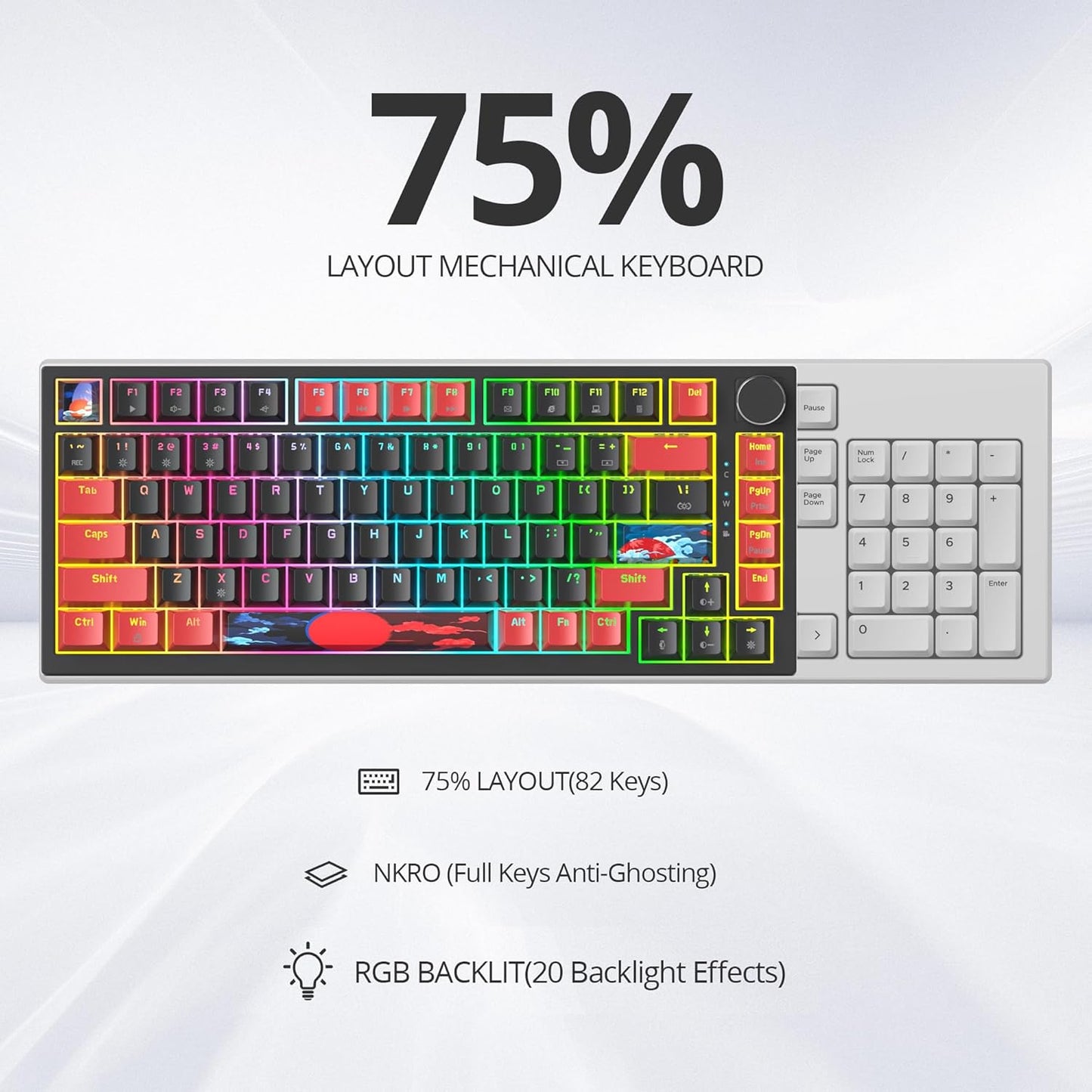 75% TKL Wired Mechanical Keyboard,RGB Backlit Gasket Mount 82 Key Hot Swappable Custom Linear Red Switch Gaming Keyboard with Volume Knob & PBT Keycaps (82 Monster B)