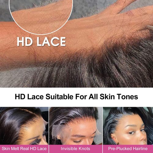Smilenice 210% Density 13x6 Full Lace Frontal Wigs Human Hair 12A Deep Wave Brazilian Virgin Human Hair Pre Plucked HD Transparent Lace Glueless Wigs 16 Inch