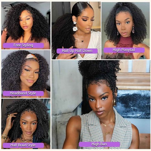 Vedusal Half Wig Human Hair Jerry Curly Half Wig 200% Density Wear And Go Glueless Wigs Human Hair 3 In 1 Half Wigs With Drawstring Seamless Flip Headband Wig For Women 22Inch