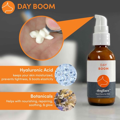 Dogface Men's - Wakeup Gel Daily Face Wash to Exfoliate, Hydrate & Tone Skin, Day Boom Moisturizer, Night Boost Night Cream Retinol Serum, Eye Cream (Complete Combo)