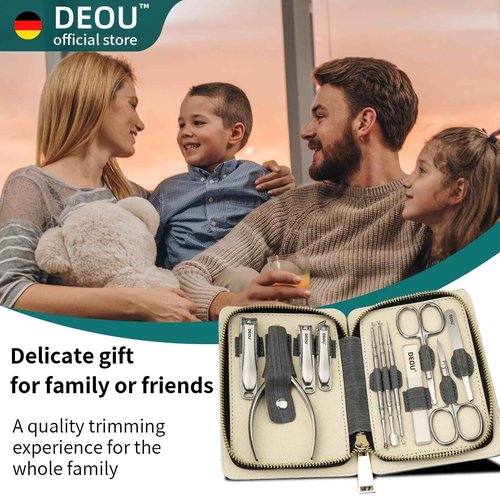 DEOU Manicure Sets Nail Clippers Stainless Steel Manicure and Pedicure kit Girls Professional Nail Files and Men's Grooming Scissors Tools for Home Personal Care or Gifts (Gray)