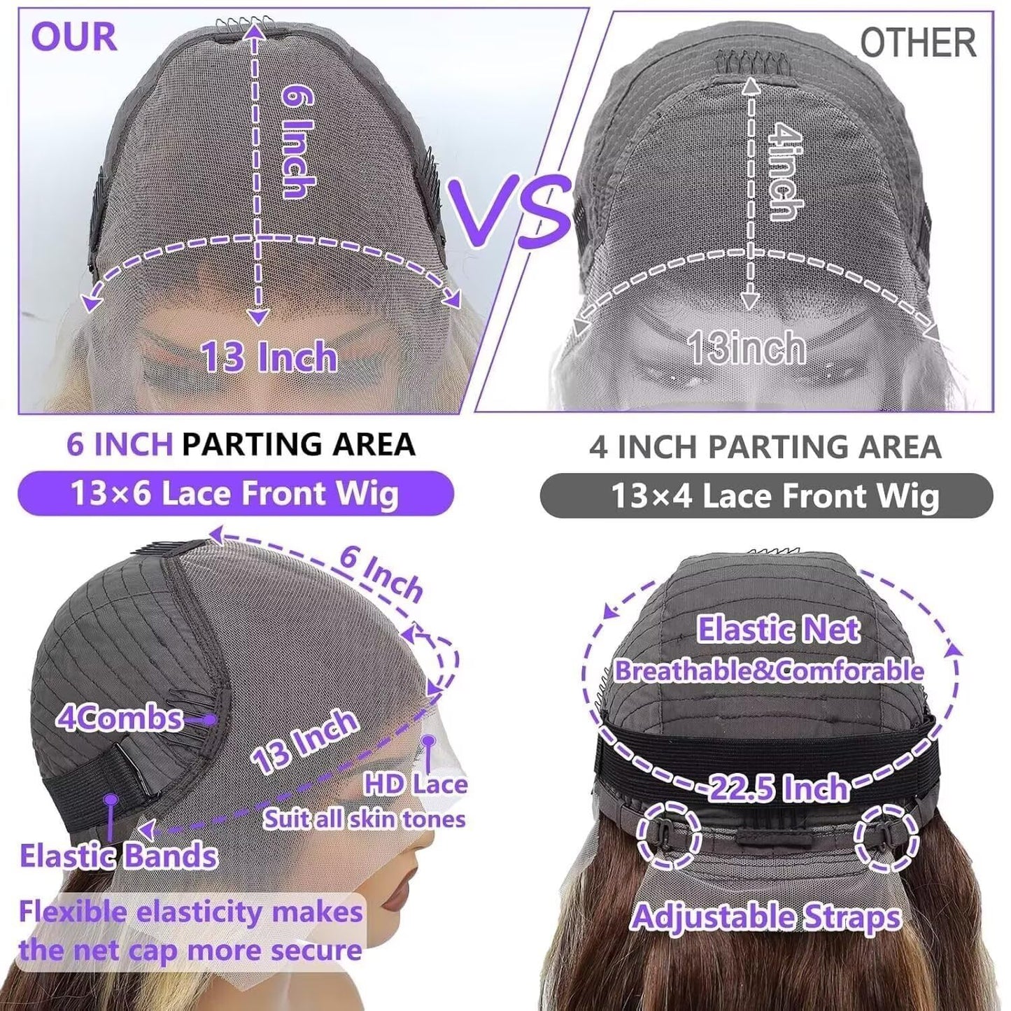 24 Inch Honey Blonde Ombre Highlight 13x6 Lace Front Wigs Human Hair 180% Density HD Transparent Pre Plucked Body Wave Lace Front Wigs Glueless #4/27 Colored Human Hair Wig for Women