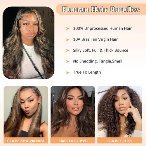 Ombre Human Hair Bundles P1/30 Body Wave Bundles Human Hair Highlight 3 Bundles 14 16 18 Inches 100% Unprocessed Brazilian Virgin Weave Human Hair Extensions