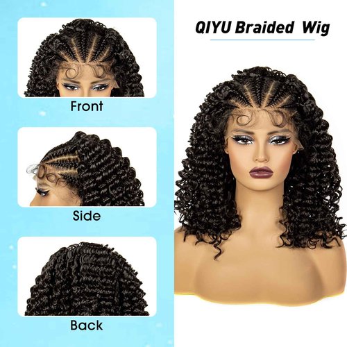 A ANYTIME Synthetic Lace Front Braided Wigs with Baby Hair for Black Women 16 Inches Knotless Box Braided Hair Wigs Curly Bob Braided Lace Wigs（2#）