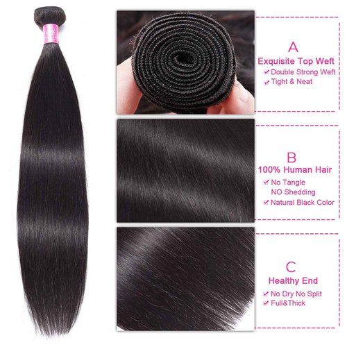 Peruvian Straight Hair Bundles Human Hair Bundles with Closure(18 20 22+14)Unprocessed Virgin Human Hair 3 Bundles with Closure 10A Straight Remy Hair Weave Bundles with 4x4 Lace Closure Natural Color