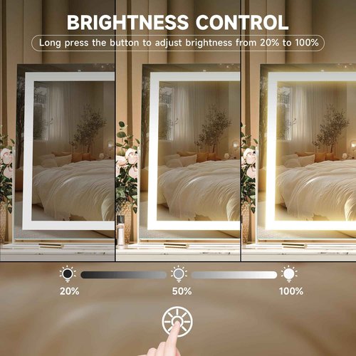 Hasipu Vanity Mirror with Lights, 19.6" x 15.7" LED Makeup Mirror, 3 Color Modes Touch Control and Brightness Adjustment Lighting Mirror, 10X Magnifying Glass, 360° Rotation