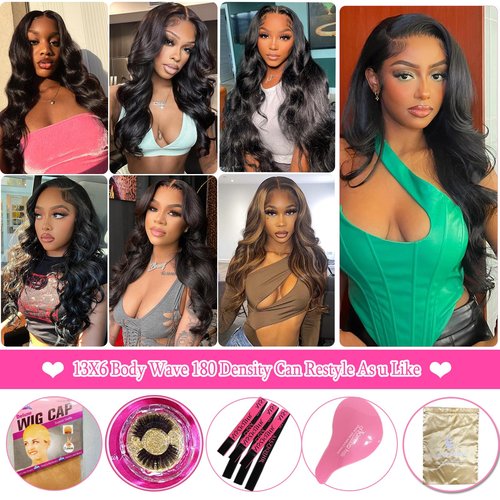 ALSZIQIHR 18 Inch Lace Front Wigs Human Hair Body Wave 13x6 HD Lace Frontal Wig Pre Plucked Bleached Knots With Baby Hair 180 Density Brazilian Human Hair Wigs for Black Women