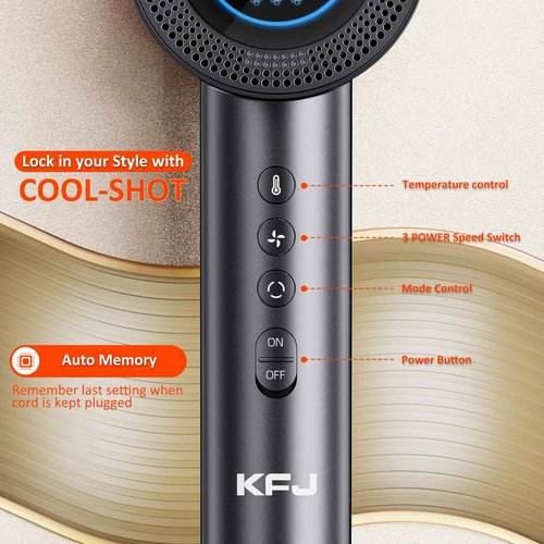 KFJ High Speed Hair Dryer, Ionic Blow Dryer with 110000 RPM Brushless Motor for Fast Drying, HD Display Hair Dryer Low Noise Hairdryer with Thermal-Control for Home/Travel