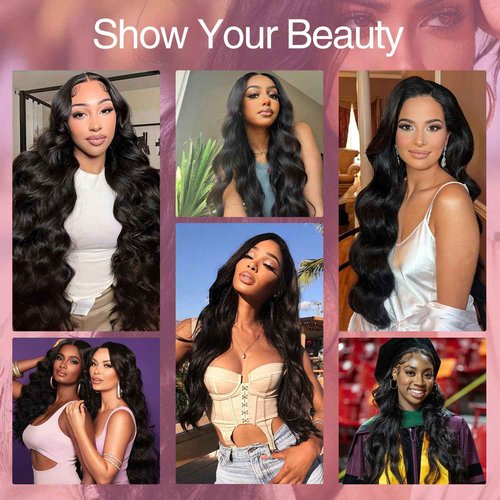 13x6 Lace Front Wigs Human Hair Pre Plucked 200% Density Body Wave HD Lace Front Wigs Human Hair Transparent Frontal Glueless Wigs Virgin Human Hair with Baby Hair for Women Natural Black 30 Inch