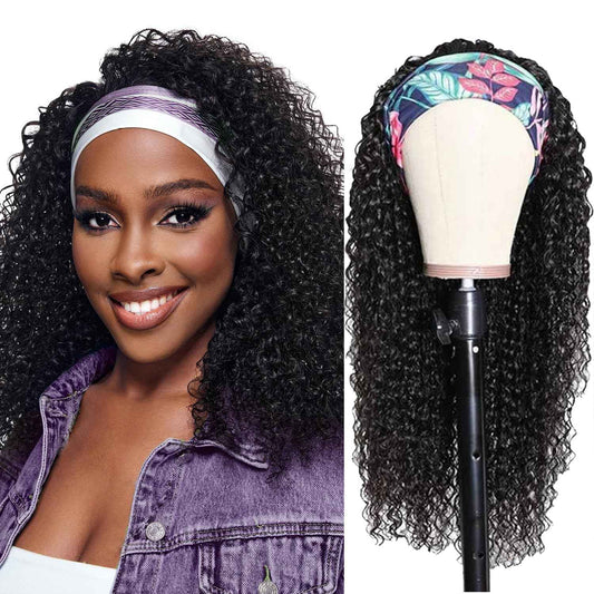 JCL Headband Wig Human Hair 14 Inch Deep Wave Headband Wigs Human Hair Wigs for Black Women Natural Color None Lace Front Wigs Glueless Wigs Human Hair