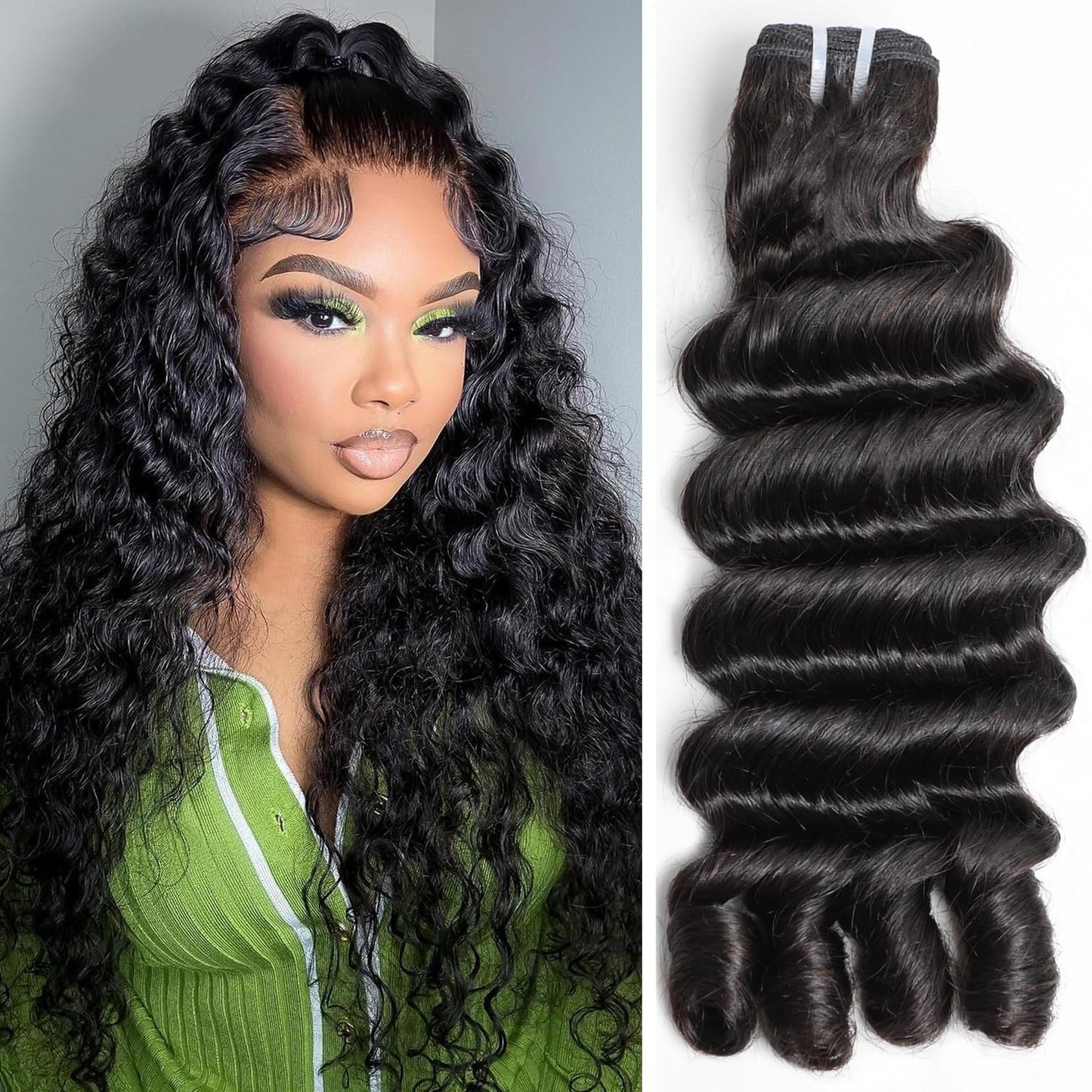 15A Burmese Deep Wave Bundles Human Hair 26 Inch 1 Bundle Tangle Free Unprocessed Brazilian Virgin Hair Weft with Spiral Curly End for Women Deep Wave Human Hair Weft Extensions