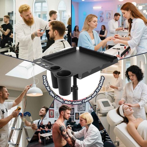 Salon Tray Cart with 2 Magnetic Bowls, Rolling Height Adjustable Salon Tray on Wheels, Hair Extension Tool Tray, Tattoo Tray with Stand and Hair Separator Holder for Hair Salon Tattoos