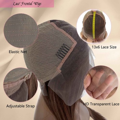 OiMiGO Highlight 13x6 Lace Front Human Hair Wig for Women,Ombre Straight Skilly Lace Frontal Wigs 10A Brazilian Hair,Pre Plucked with Natural Hairline colored Brown with Auburn Wigs #4T4/30(20Inch)