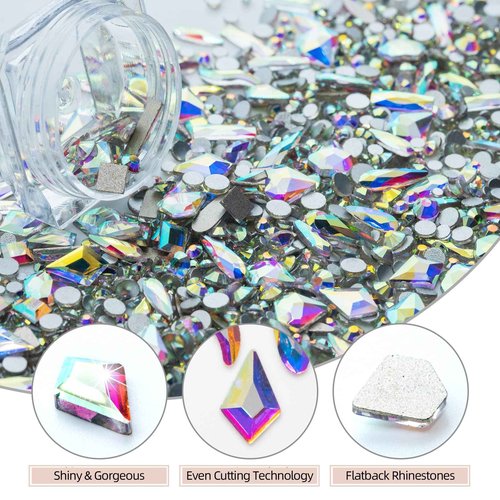 Nail Art Rhinestones, Nail Gems and Rhinestones Kit with Wax Pencil Flatback AB Rhinestones for Nails, Crafts, Makeup, Face, Clothes, Shoes