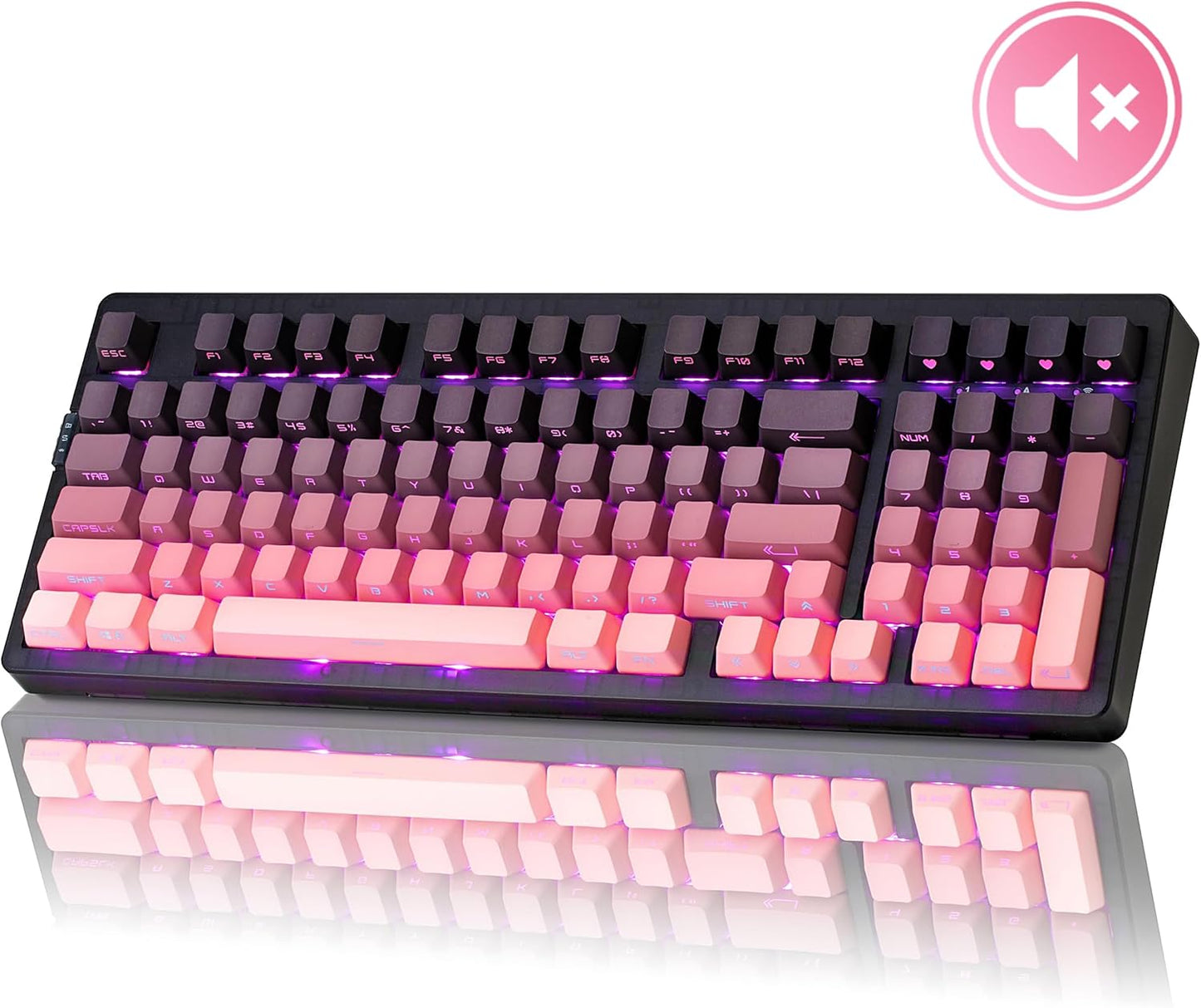 ZORNHER ZH980 Wireless Mechanical Gaming Keyboard,95% Pink & Purple Custom Keyboard with Number Pad,Lighted Up PBT Keycaps,Pre-lubed Silent Switches,Hot-Swappable,RGB Backlit,2.4GHz/USB-C/BT5.0