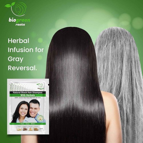 BIOGREEN ROOTS Ammonia-Free & Paraben Free Herbal Hair Shampoo - Hair Dye Shampoo for Women & Men - Natural Color & Herbal Nourishment - No Stain on Skin - Natural Black (100 sachets x 25 ml)