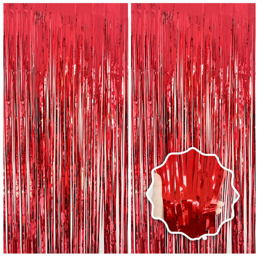 2 Pack Red Streamers Party Backdrop Foil Fringe Curtains Photo Booth Props for Birthday Christmas Wedding Carnival Casino Theme Birthday New Year Holiday Celebration Bachelorette Party Decorations