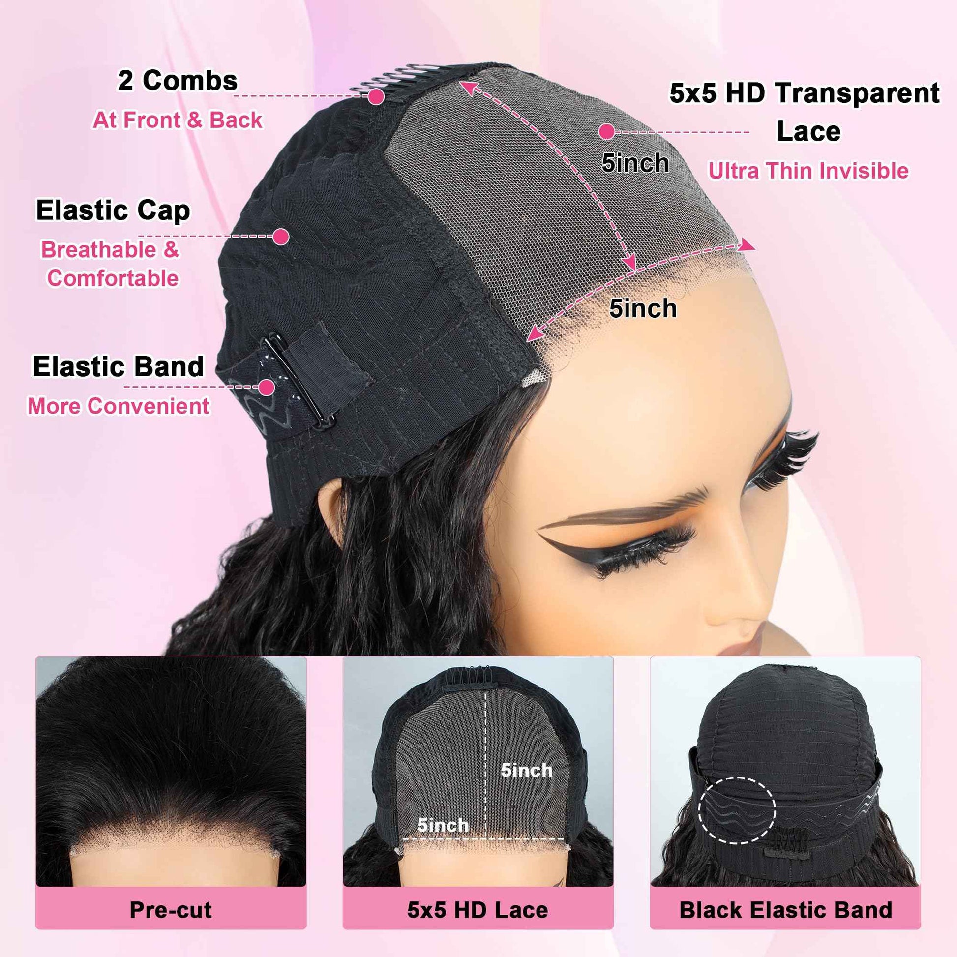 26 Inch Wear and Go Glueless Wigs Human Hair Pre Cut 200% Density Water Wave 5x5 HD Lace Closure Wigs Human Hair with Baby Hair Pre Plucked Natural Hairline Wet and Wavy Wig for Women