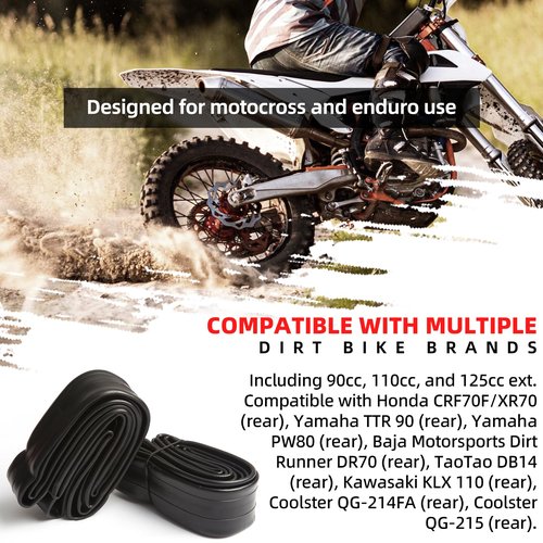 AR-PRO (2-Pack) 80/100-12 Dirt Bike Inner Tubes with TR4 Straight Valve, Replacement Standard Motorcycle Inner Tube 2.75/3.00-12 Heavy Duty, Compatible with Honda CRF70F/XR70, Yamaha TTR 90, and More