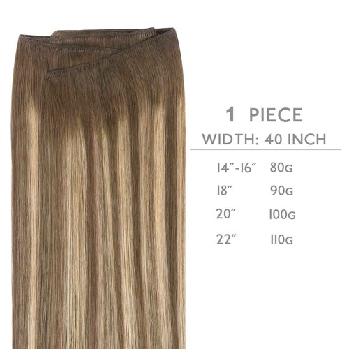 WENNALIFE Sew in Hair Extensions Real Human Hair, 22 Inch 110g Balayage Chocolate Brown to Caramel Blonde Machine Weft Remy Hair Hand Tied Weft Straight Extensiones De Cabello Hmano